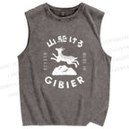 Unisex Deer Printed Washed Tank Top