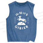 Unisex Deer Printed Washed Tank Top