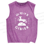 Unisex Deer Printed Washed Tank Top