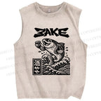 Unisex Sake Carp Printed Washed Tank Top