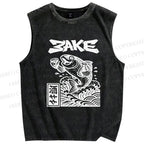 Unisex Sake Carp Printed Washed Tank Top