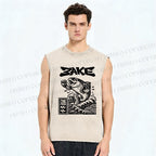 Unisex Sake Carp Printed Washed Tank Top
