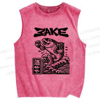 Unisex Sake Carp Printed Washed Tank Top