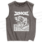 Unisex Sake Carp Printed Washed Tank Top