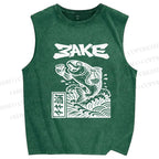 Unisex Sake Carp Printed Washed Tank Top