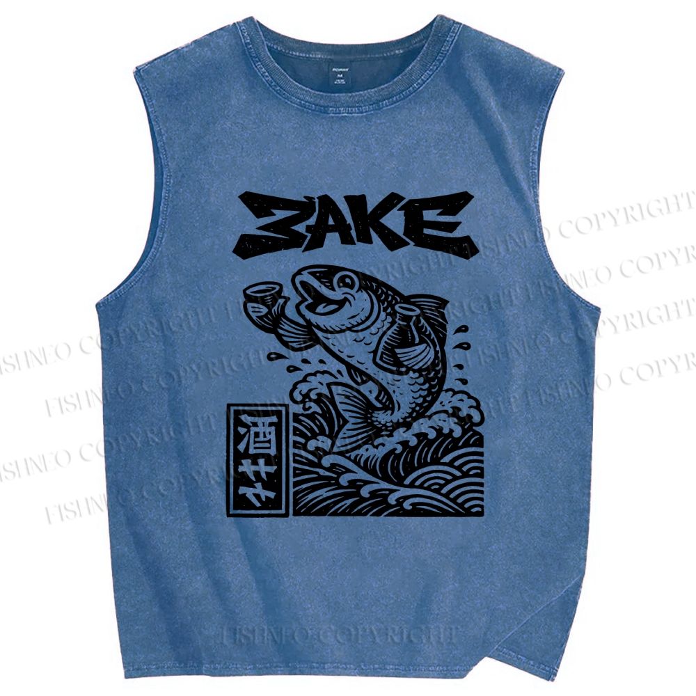 Unisex Sake Carp Printed Washed Tank Top