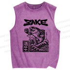 Unisex Sake Carp Printed Washed Tank Top