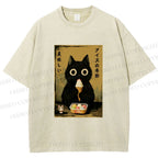 Unisex Ice Cream Season Cat Printed Washed Tee