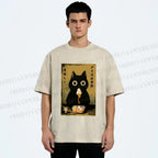 Unisex Ice Cream Season Cat Printed Washed Tee