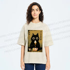 Unisex Ice Cream Season Cat Printed Washed Tee