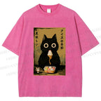 Unisex Ice Cream Season Cat Printed Washed Tee