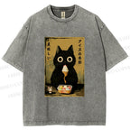 Unisex Ice Cream Season Cat Printed Washed Tee