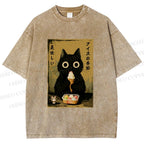 Unisex Ice Cream Season Cat Printed Washed Tee