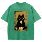 Unisex Ice Cream Season Cat Printed Washed Tee