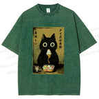 Unisex Ice Cream Season Cat Printed Washed Tee
