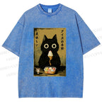 Unisex Ice Cream Season Cat Printed Washed Tee