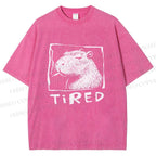 Unisex Tired Capybara Printed Washed Tee
