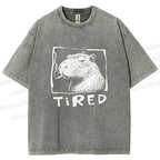 Unisex Tired Capybara Printed Washed Tee