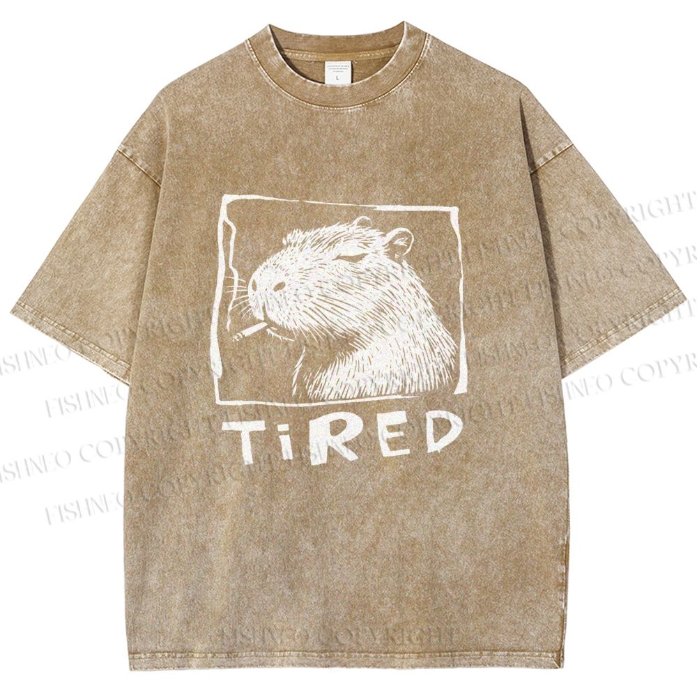Unisex Tired Capybara Printed Washed Tee
