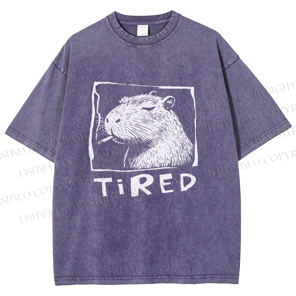 Unisex Tired Capybara Printed Washed Tee