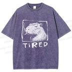 Unisex Tired Capybara Printed Washed Tee