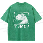 Unisex Tired Capybara Printed Washed Tee
