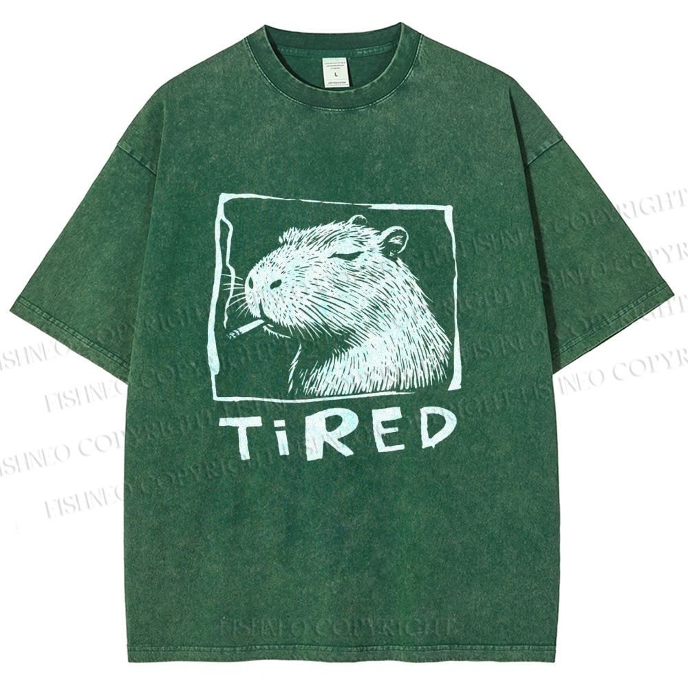 Unisex Tired Capybara Printed Washed Tee