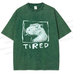 Unisex Tired Capybara Printed Washed Tee