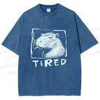 Unisex Tired Capybara Printed Washed Tee