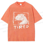 Unisex Tired Capybara Printed Washed Tee
