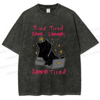 Unisex Tired Cat Vibes Printed Washed Tee