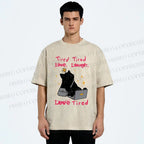 Unisex Tired Cat Vibes Printed Washed Tee