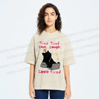 Unisex Tired Cat Vibes Printed Washed Tee