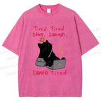 Unisex Tired Cat Vibes Printed Washed Tee