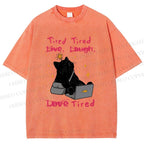 Unisex Tired Cat Vibes Printed Washed Tee