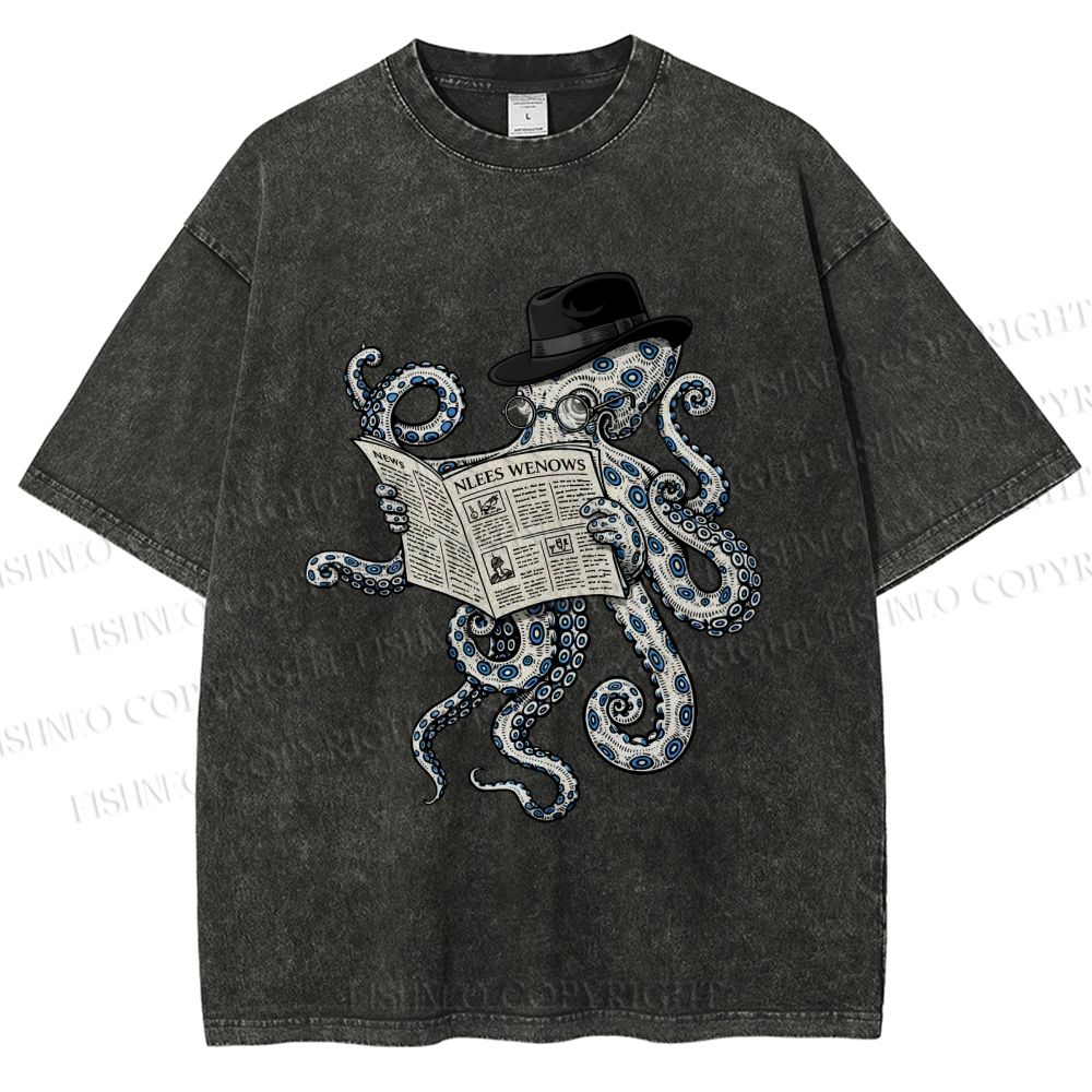 Unisex Gentleman Octopus Printed Washed Tee