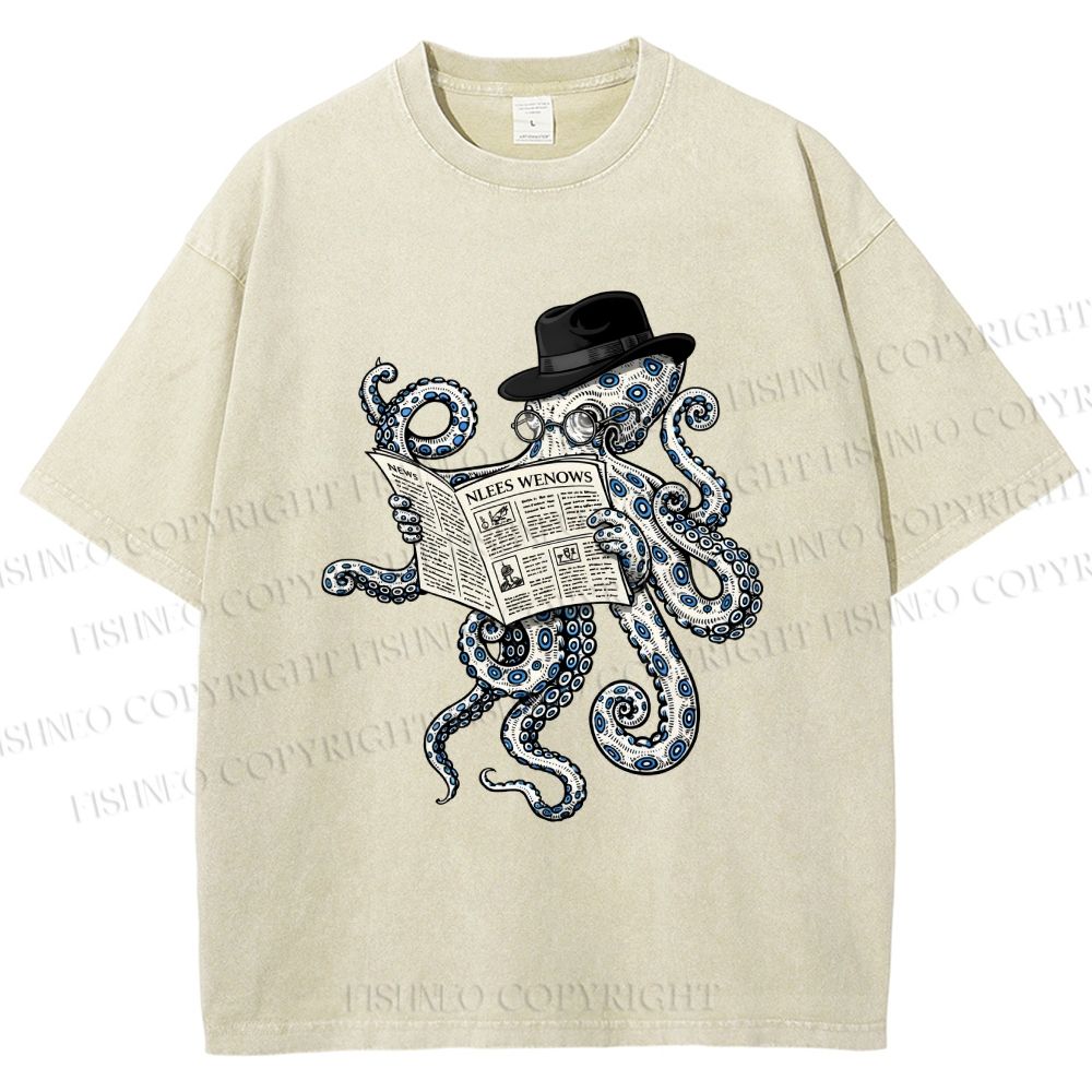 Unisex Gentleman Octopus Printed Washed Tee