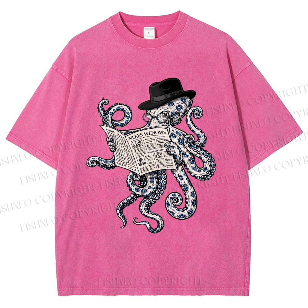 Unisex Gentleman Octopus Printed Washed Tee