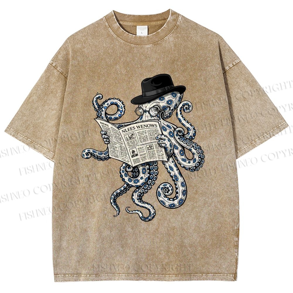 Unisex Gentleman Octopus Printed Washed Tee