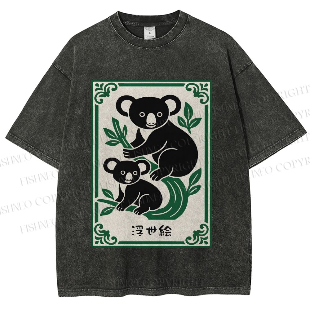 Unisex Vintage Koala Bear Printed Washed Tee
