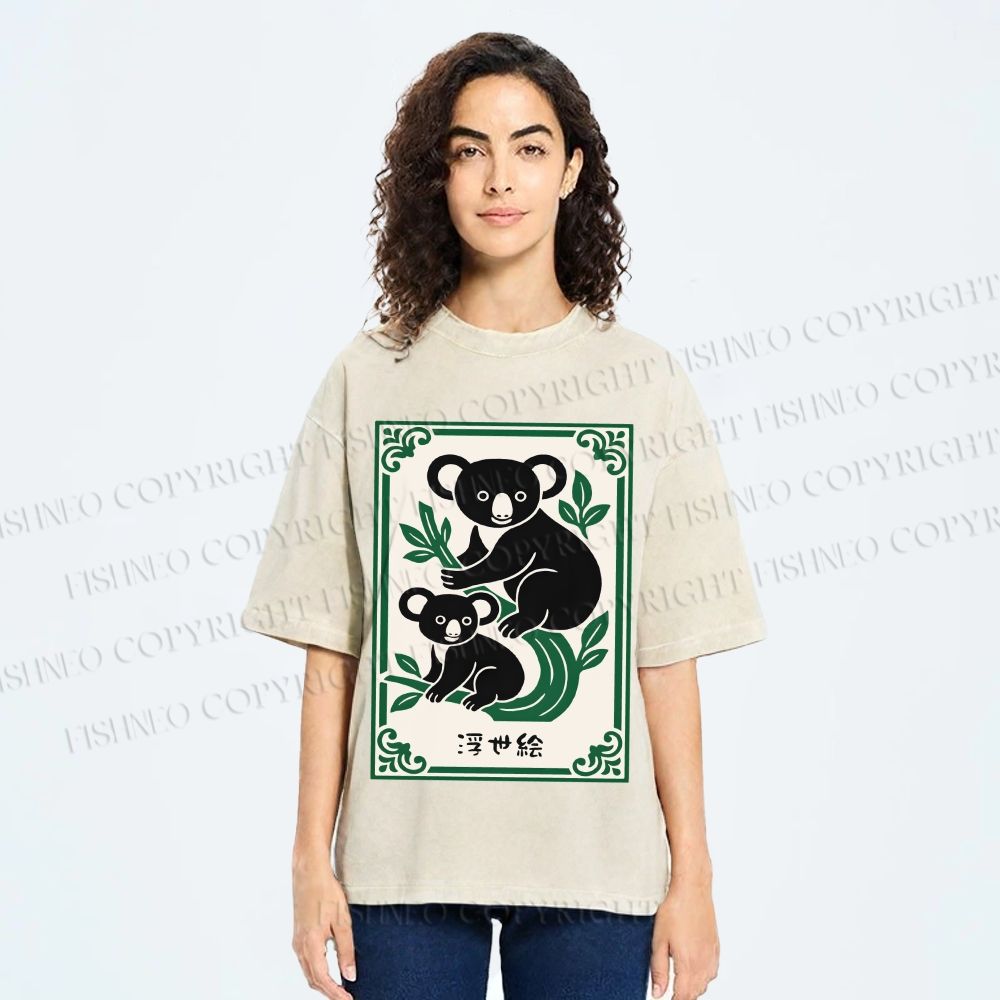 Unisex Vintage Koala Bear Printed Washed Tee