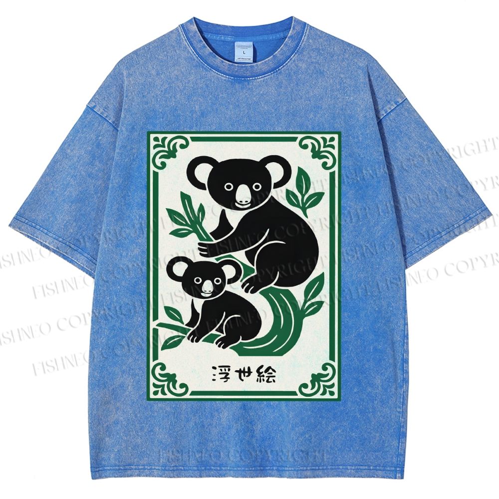 Unisex Vintage Koala Bear Printed Washed Tee