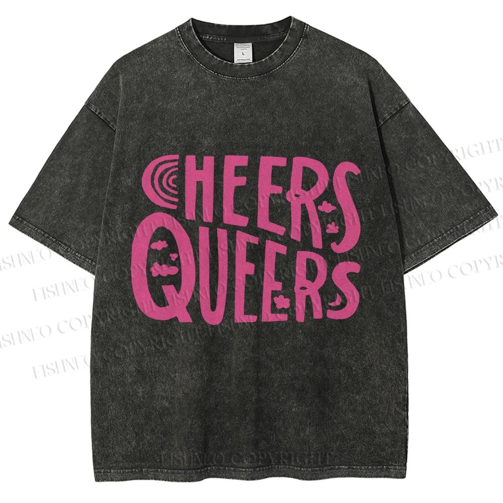 Unisex Cheers Queers Printed Washed Tee