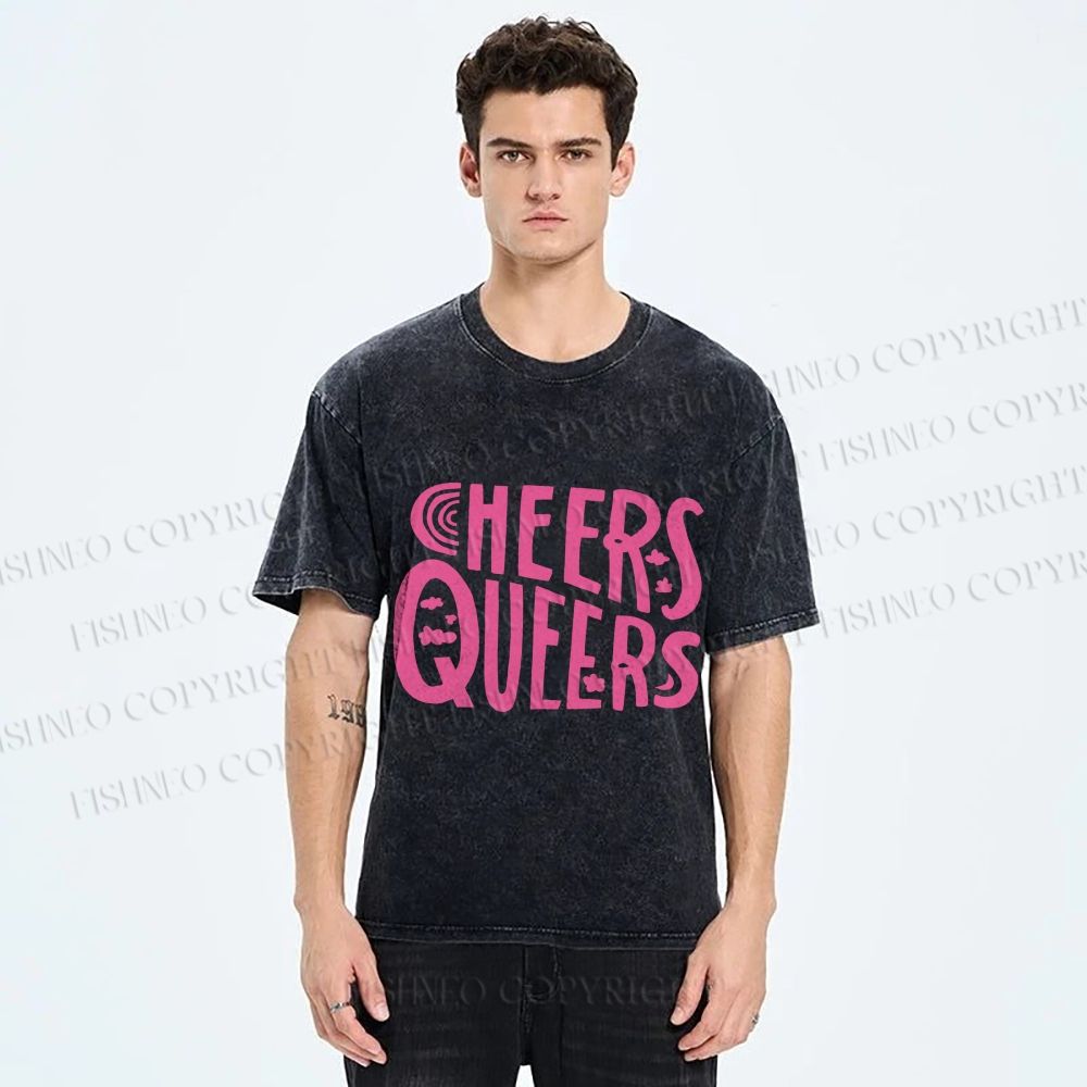 Unisex Cheers Queers Printed Washed Tee