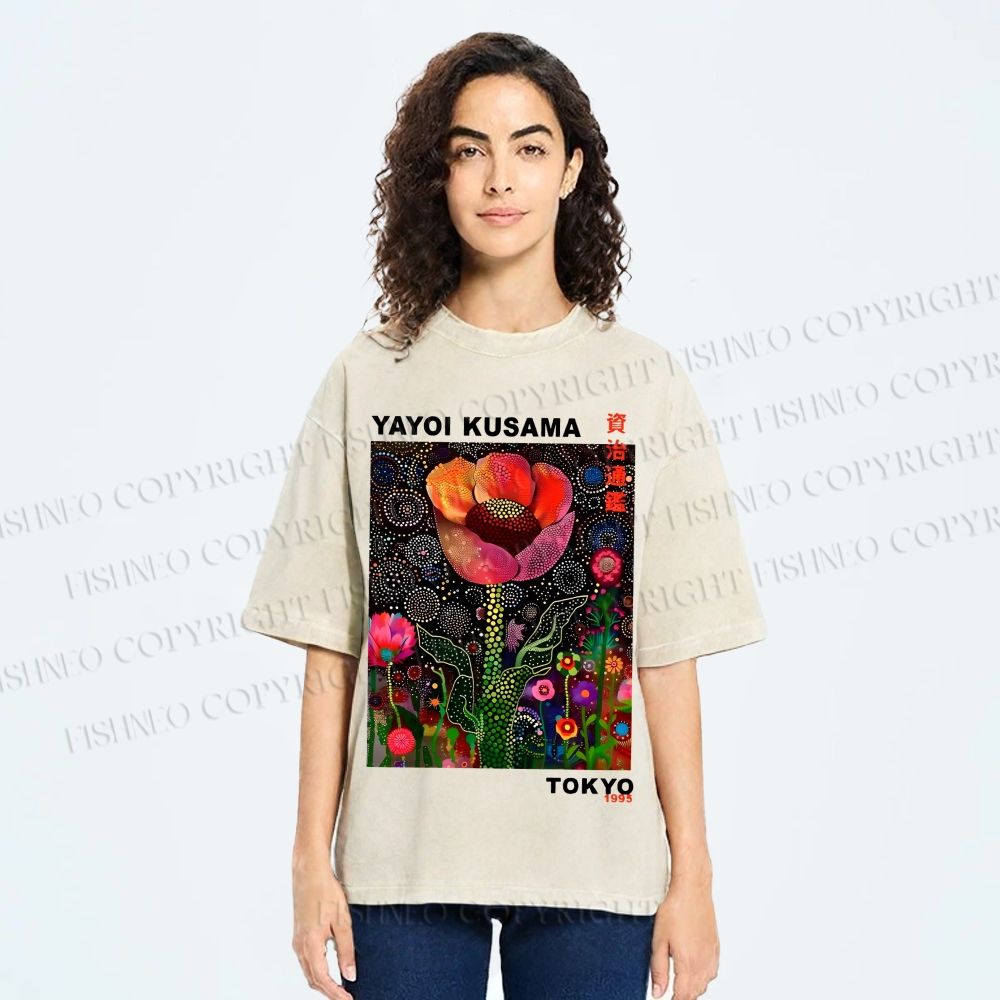 Unisex Yayoi Kusama Flower Printed Washed Tee
