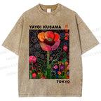 Unisex Yayoi Kusama Flower Printed Washed Tee