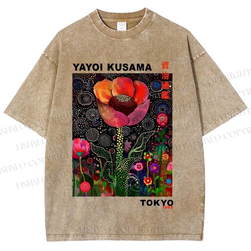 Unisex Yayoi Kusama Flower Printed Washed Tee