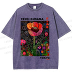 Unisex Yayoi Kusama Flower Printed Washed Tee