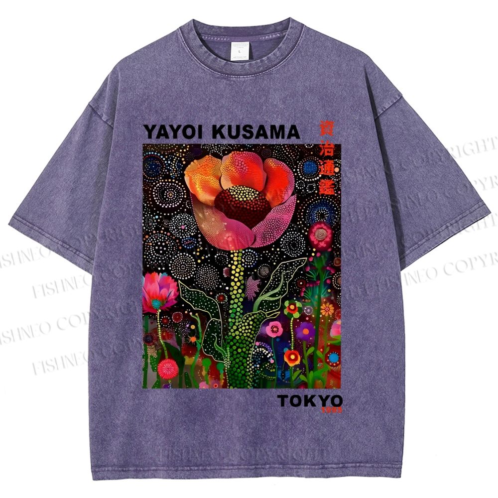 Unisex Yayoi Kusama Flower Printed Washed Tee