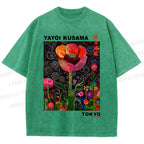 Unisex Yayoi Kusama Flower Printed Washed Tee